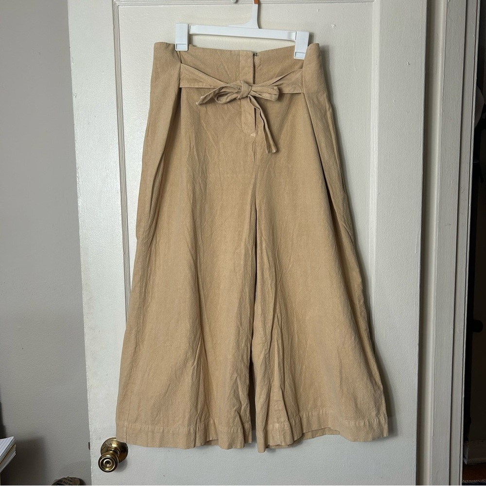 Free people golden yellow paperbag tie waist wide leg crop pants L high rise - Picture 2 of 9